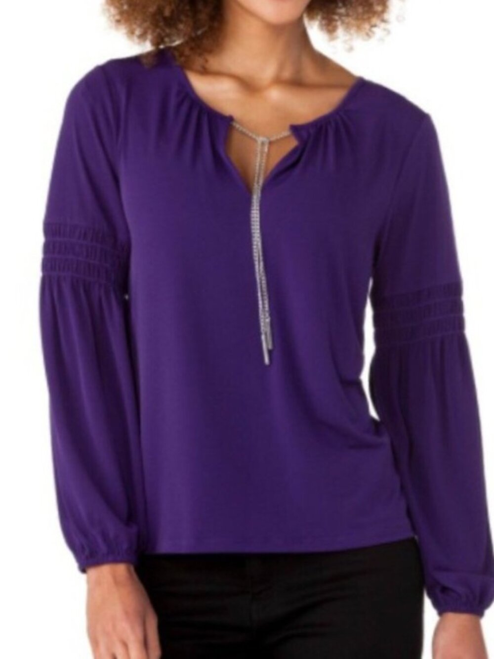 MICHAEL Michael Kors Chain-Trim Smocked Peasant Blouse